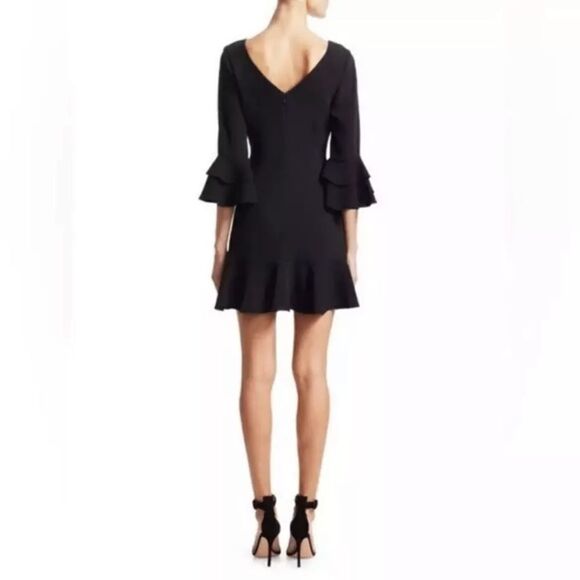 Cinq A Sept Dominique Mini Black Dress Ruffle V Neck Size 6 - Picture 3 of 10